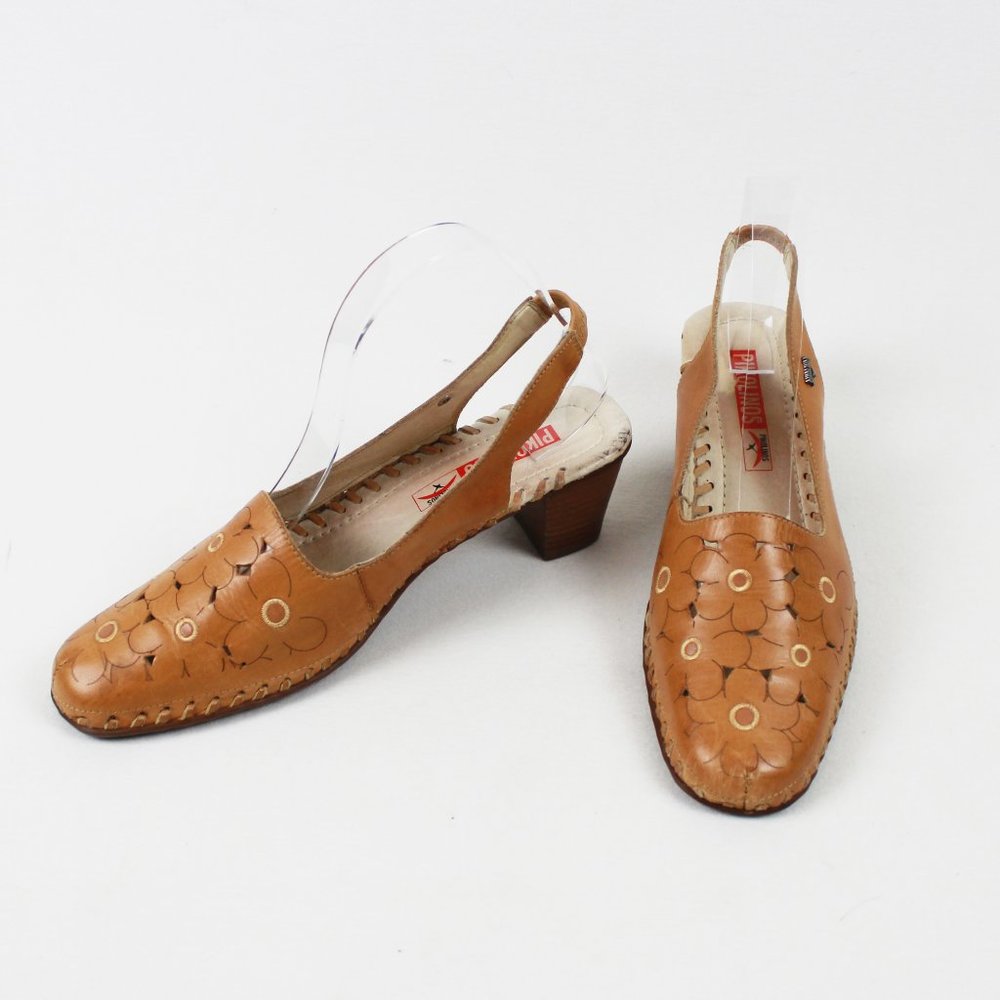 Pikolinos Tan Floral Pattern Sling-back Leather Shoes - Picture 14 of 14
